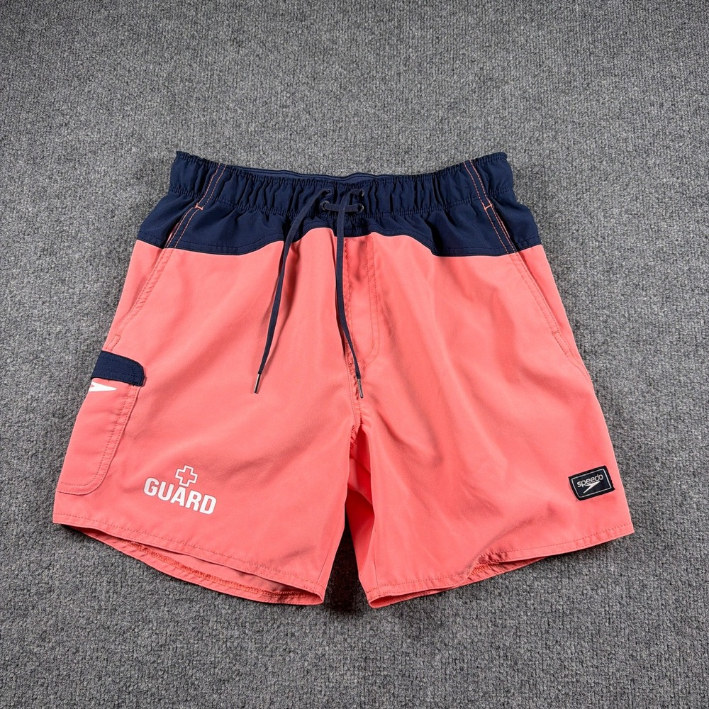 Speedo Swim Trunks Marina Flex Volley Mens Medium Coral Navy Lifeguard Shorts